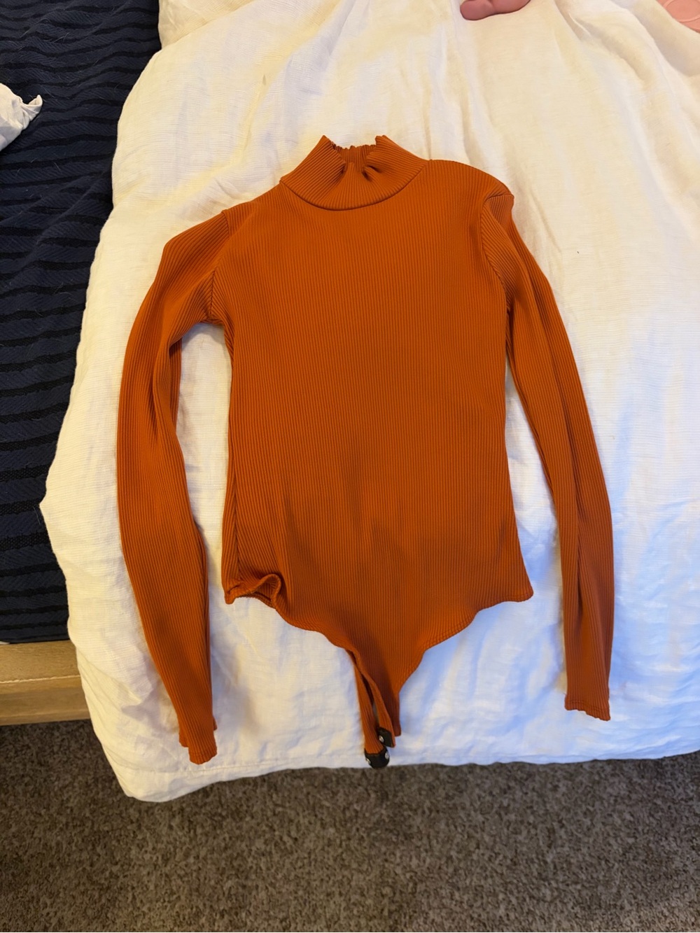 Lulu's Rust Orange Ribbed Turtleneck Bodysuit